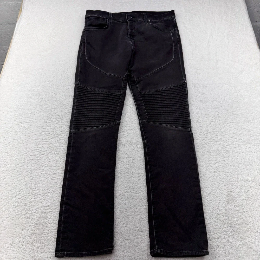 J Brand Men's 36 Black Moto Biker Jeans Denim‎ Pants Straight Fit